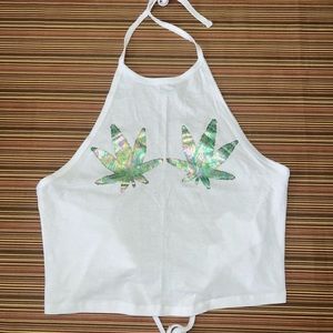 Spencer’s Trendy 420 Halter Crop Top with Holographic Plants